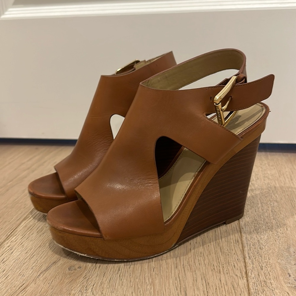 Michael Kors Tan Wedges w/ Gold Buckle